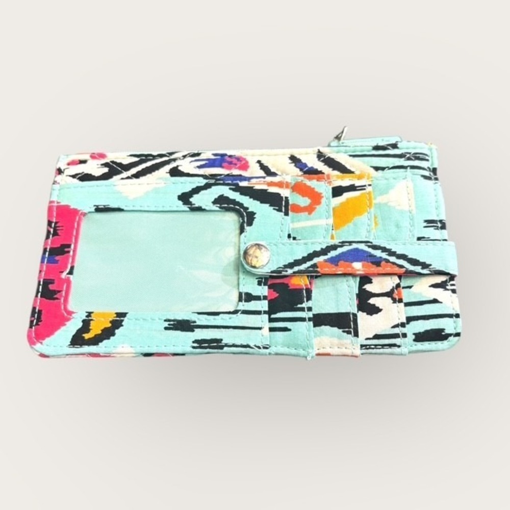Vera Bradley Quilted ID Lanyard Wallet Keychain Aqua Multicolor Geometric